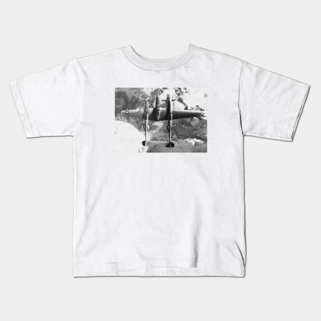 WWII, Aerial Photo Reconnaissance, P-38 Lightning Kids T-Shirt by UltraQuirky